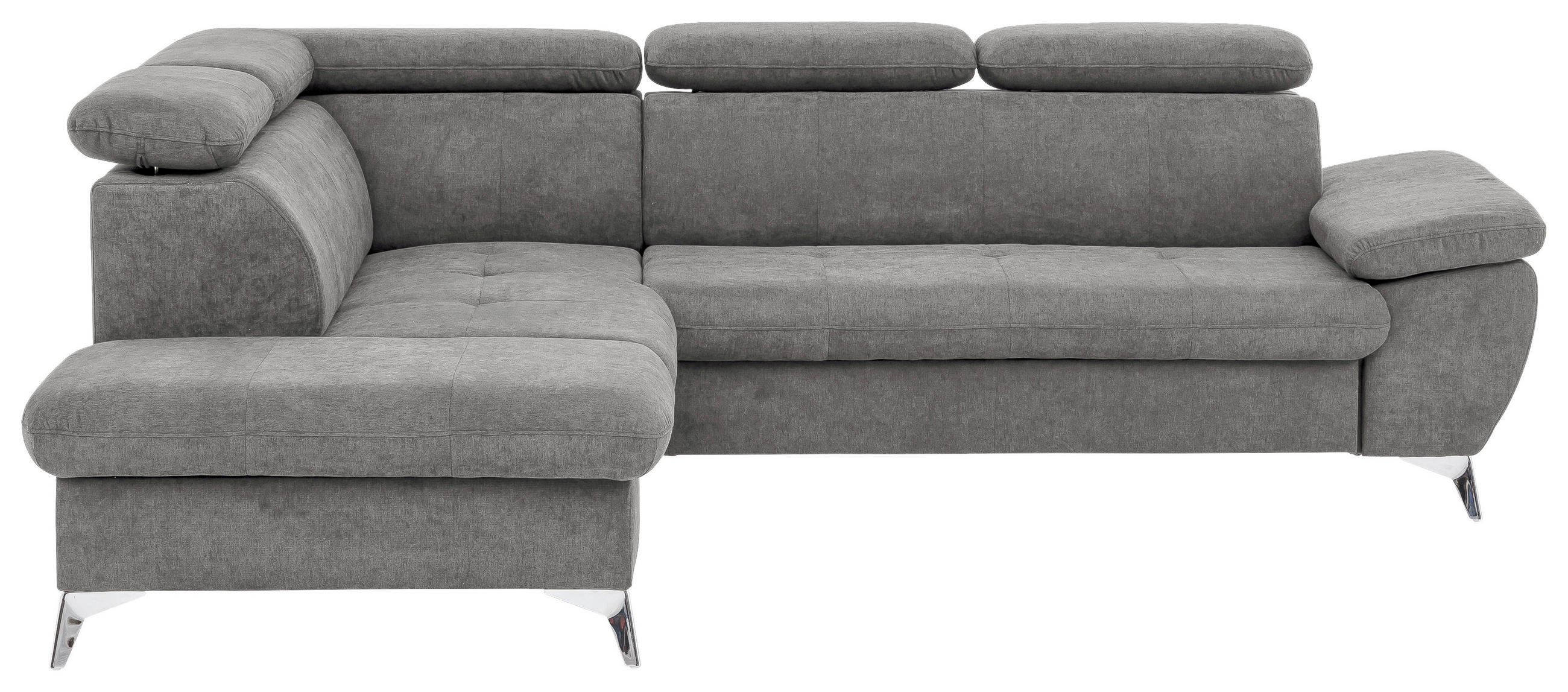 ECKSOFA Grau Mikrofaser  - Chromfarben/Grau, KONVENTIONELL, Textil/Metall (209/256cm) - Livetastic