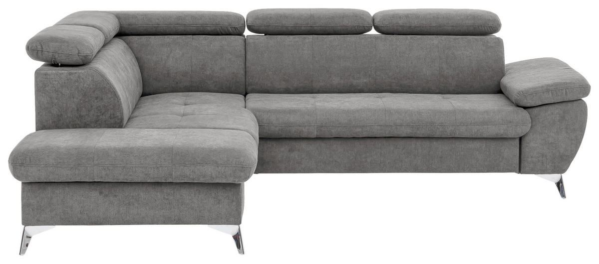 ECKSOFA Grau Mikrofaser  - Chromfarben/Grau, KONVENTIONELL, Textil/Metall (209/256cm) - Livetastic