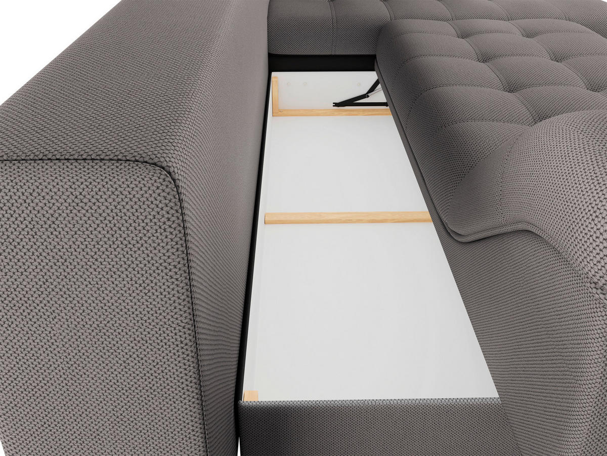 Ecksofa inkl. Funktionen in Webstoff Graubraun  - Graubraun/Schwarz, Modern, Textil/Metall (177/279cm) - Stylife