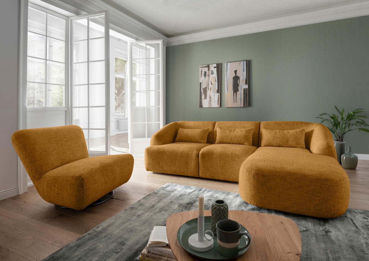 ECKSOFA in Struktur Goldfarben  - Goldfarben/Schwarz, Modern, Kunststoff/Textil (256/160cm) - Livetastic
