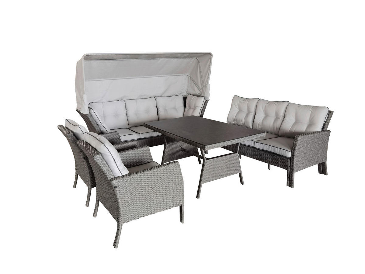LOUNGEGARNITUR 24-teilig  - Hellgrau/Grau, Romantik / Landhaus, Glas/Kunststoff (252/209cm) - Amatio