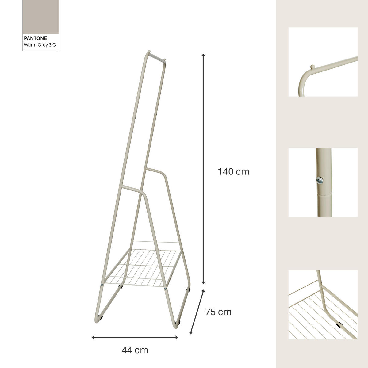 KLEIDERSTÄNDER in Greige   - Greige, Basics, Metall (75/44/140cm) - LOVE IT STORE IT