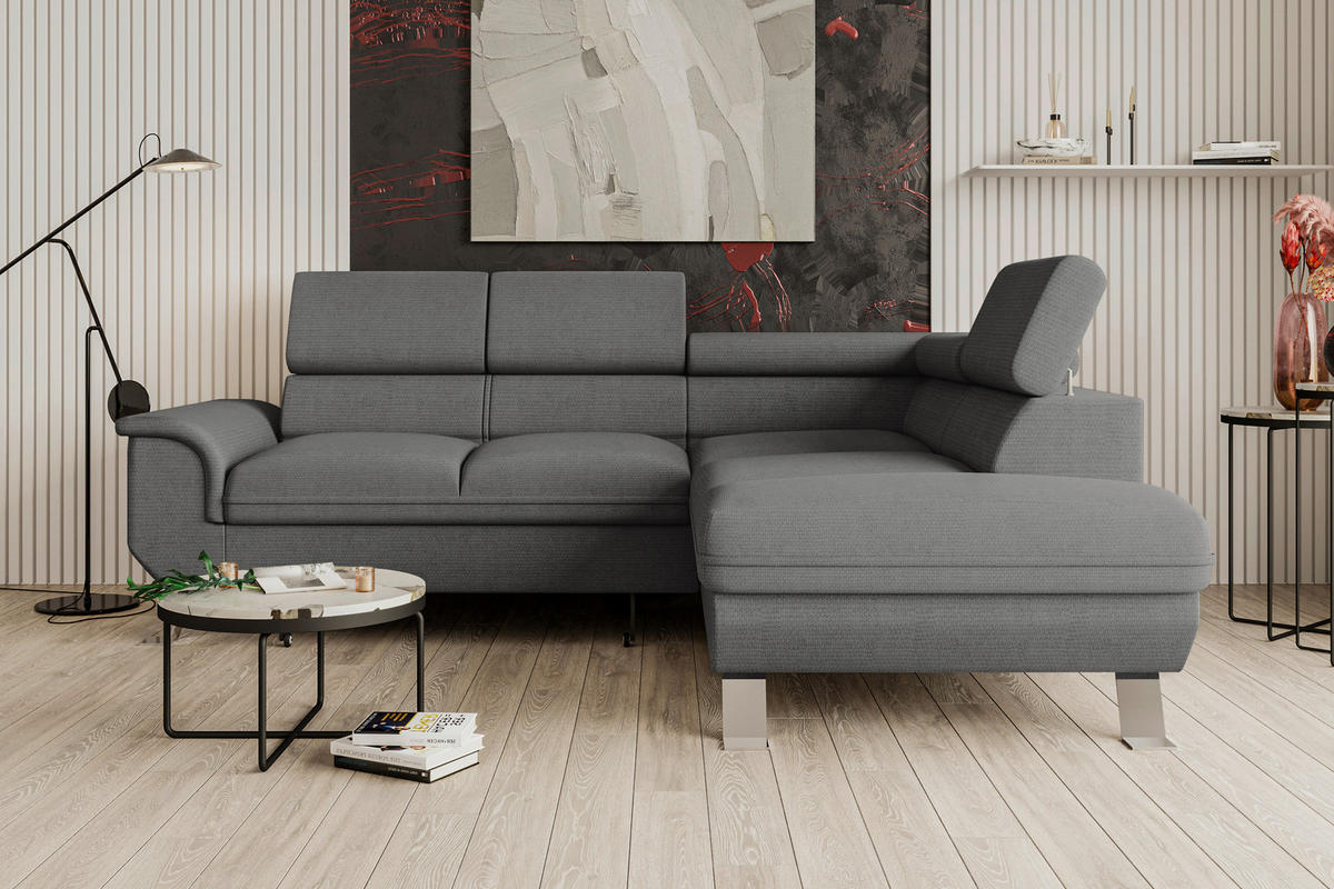 ECKSOFA in Struktur Anthrazit  - Anthrazit/Silberfarben, Konventionell, Textil/Metall (268/207cm) - MID.YOU