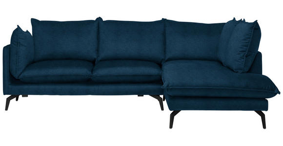 ECKSOFA Dunkelblau Samt  inkl. Rückenkissen, Rücken echt  - Schwarz/Dunkelblau, Design, Textil/Metall (241/200cm) - Carryhome