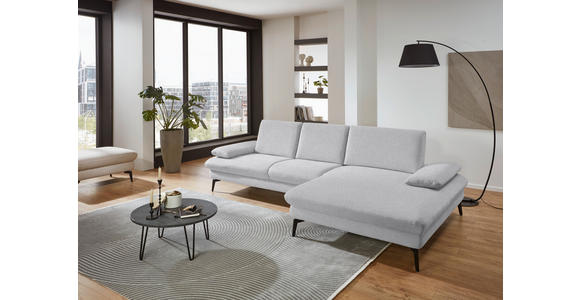 ECKSOFA in Chenille, Mikrofaser Hellgrau 299/157 cm - Hellgrau/Schwarz, Design, Textil/Metall (299/157cm) - Dieter Knoll