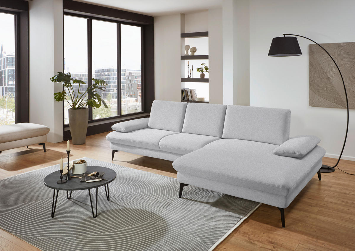 ECKSOFA in Chenille, Mikrofaser Hellgrau  - Hellgrau/Schwarz, Design, Textil/Metall (299/157cm) - Dieter Knoll