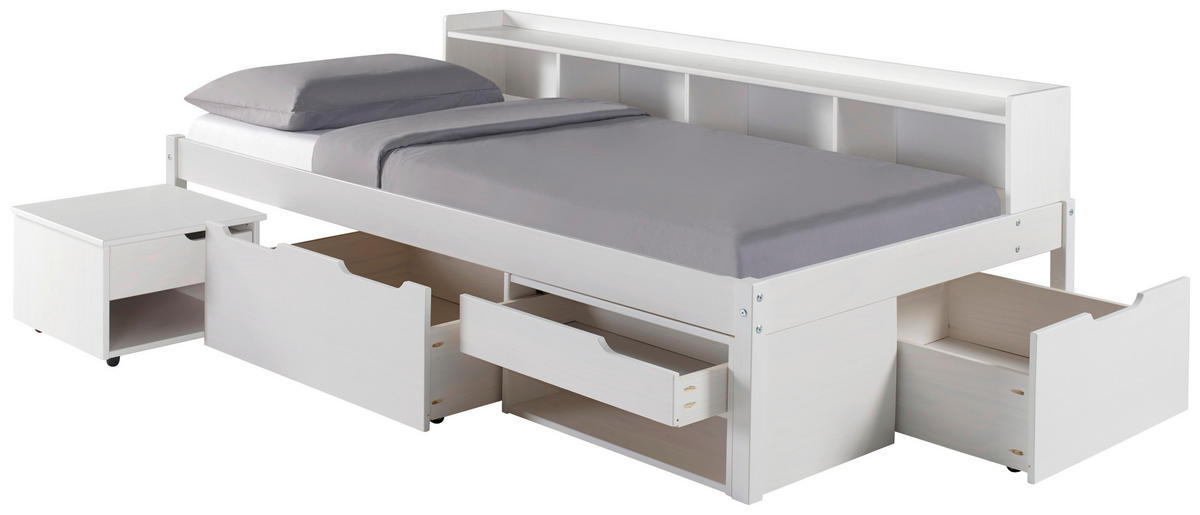 STAURAUMBETT 90/200 cm  in Weiß  - Naturfarben/Weiß, MODERN, Holz/Holzwerkstoff (90/200cm) - MID.YOU