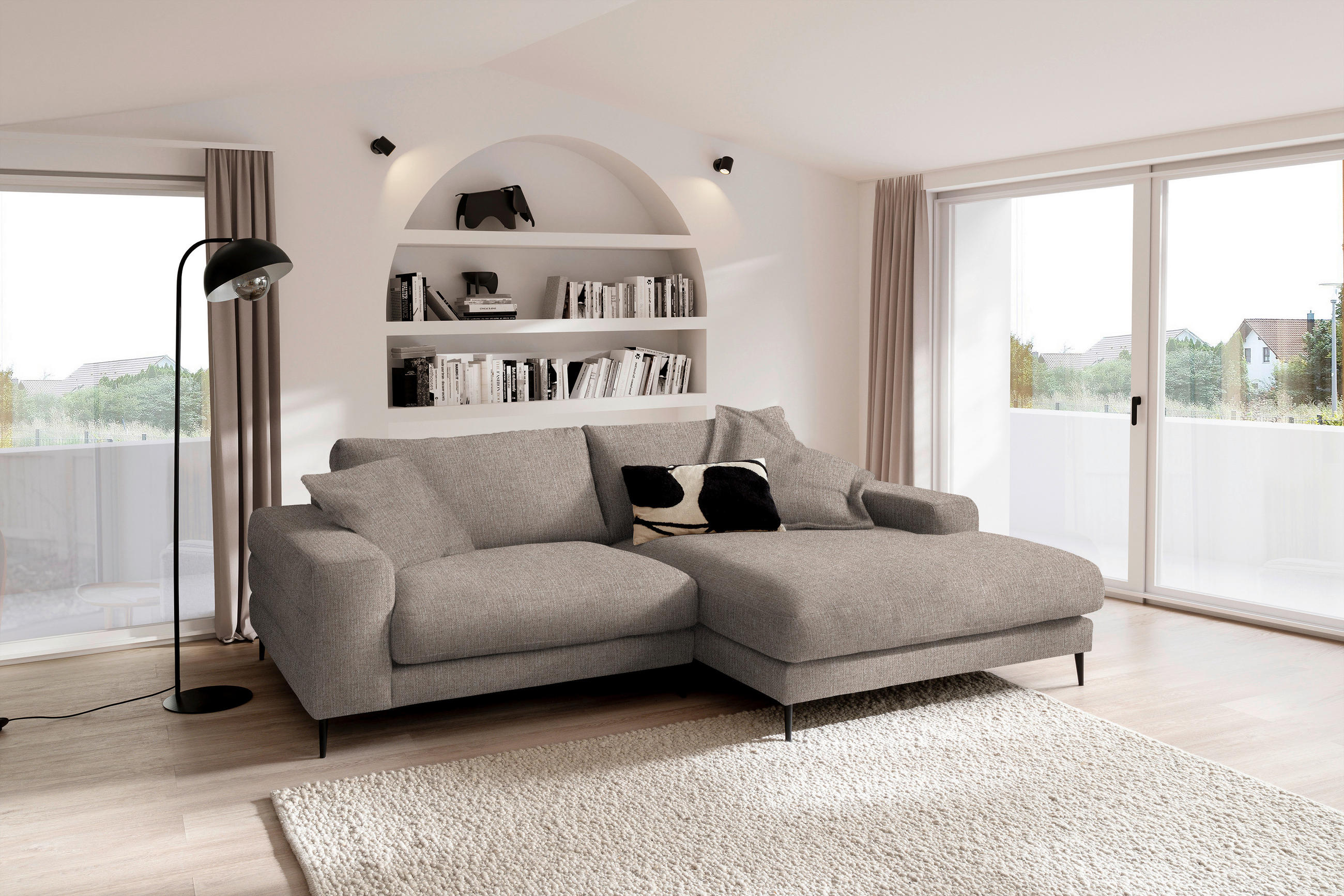 ECKSOFA in Flachgewebe Taupe  - Taupe/Schwarz, Design, Textil/Metall (253/177cm) - Dieter Knoll