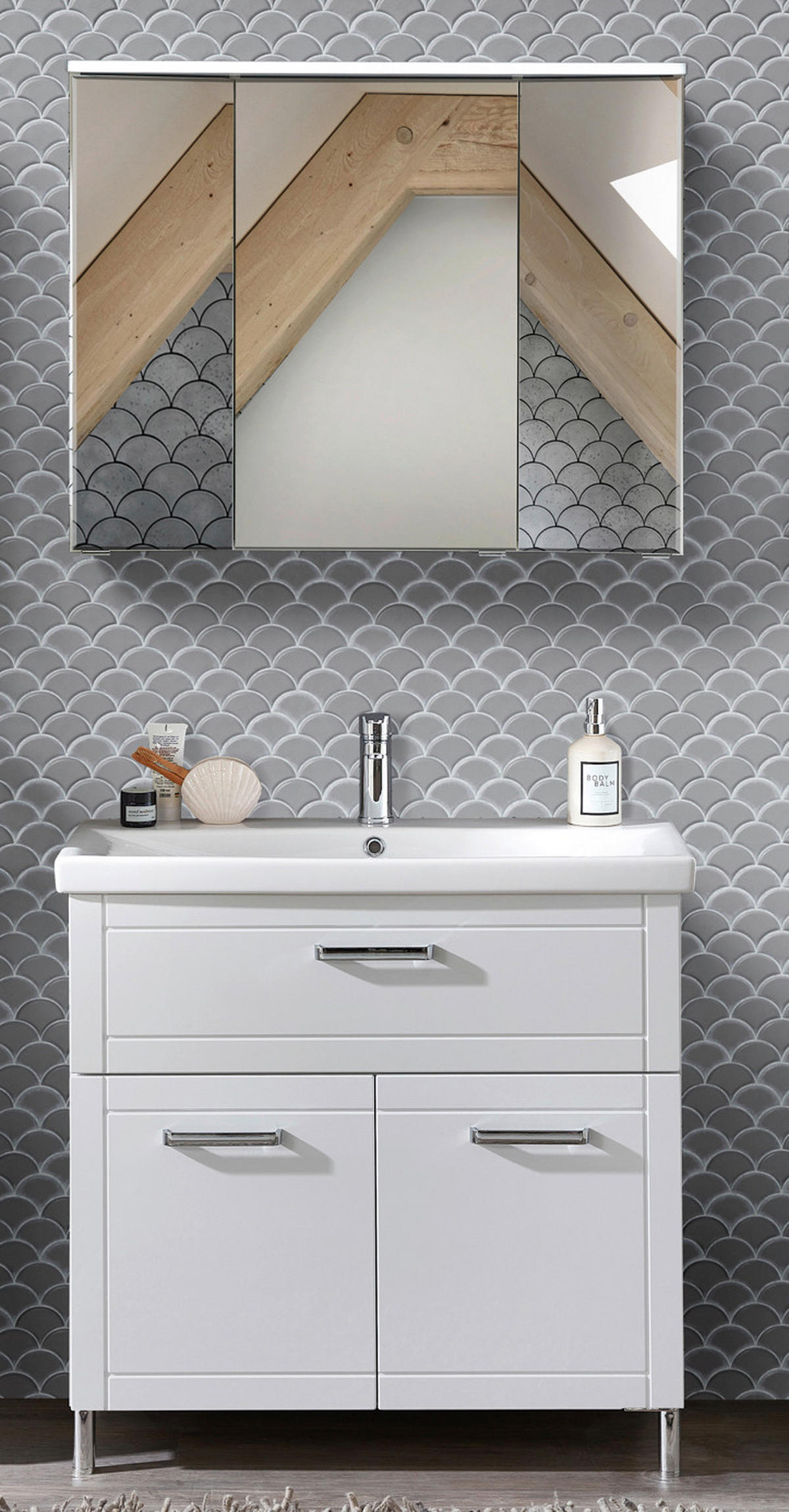 BADEZIMMER 3-teilig  in 90 cm  - Chromfarben/Weiß Hochglanz, MODERN, Glas/Keramik (90cm) - Sadena