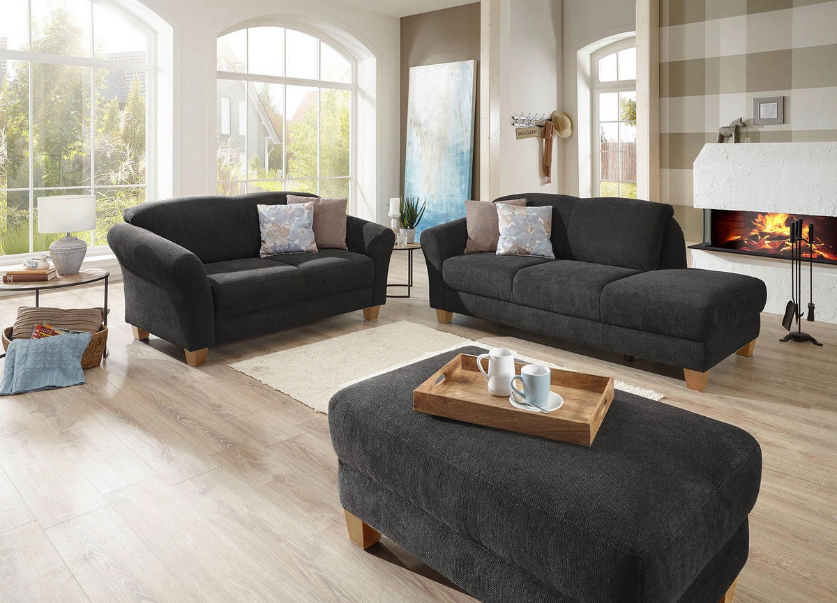 RÉCAMIERE Flachgewebe Schwarz  - Schwarz/Naturfarben, Konventionell, Holz/Textil (194/84/91cm) - Sit & More