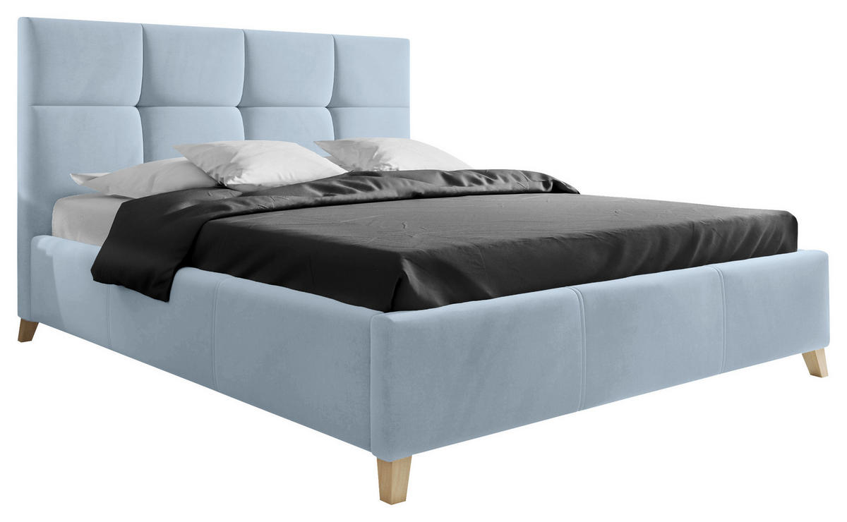 POLSTERBETT 180/200 cm  in Hellblau  - Buchefarben/Hellblau, KONVENTIONELL, Holz/Textil (180/200cm) - Carryhome