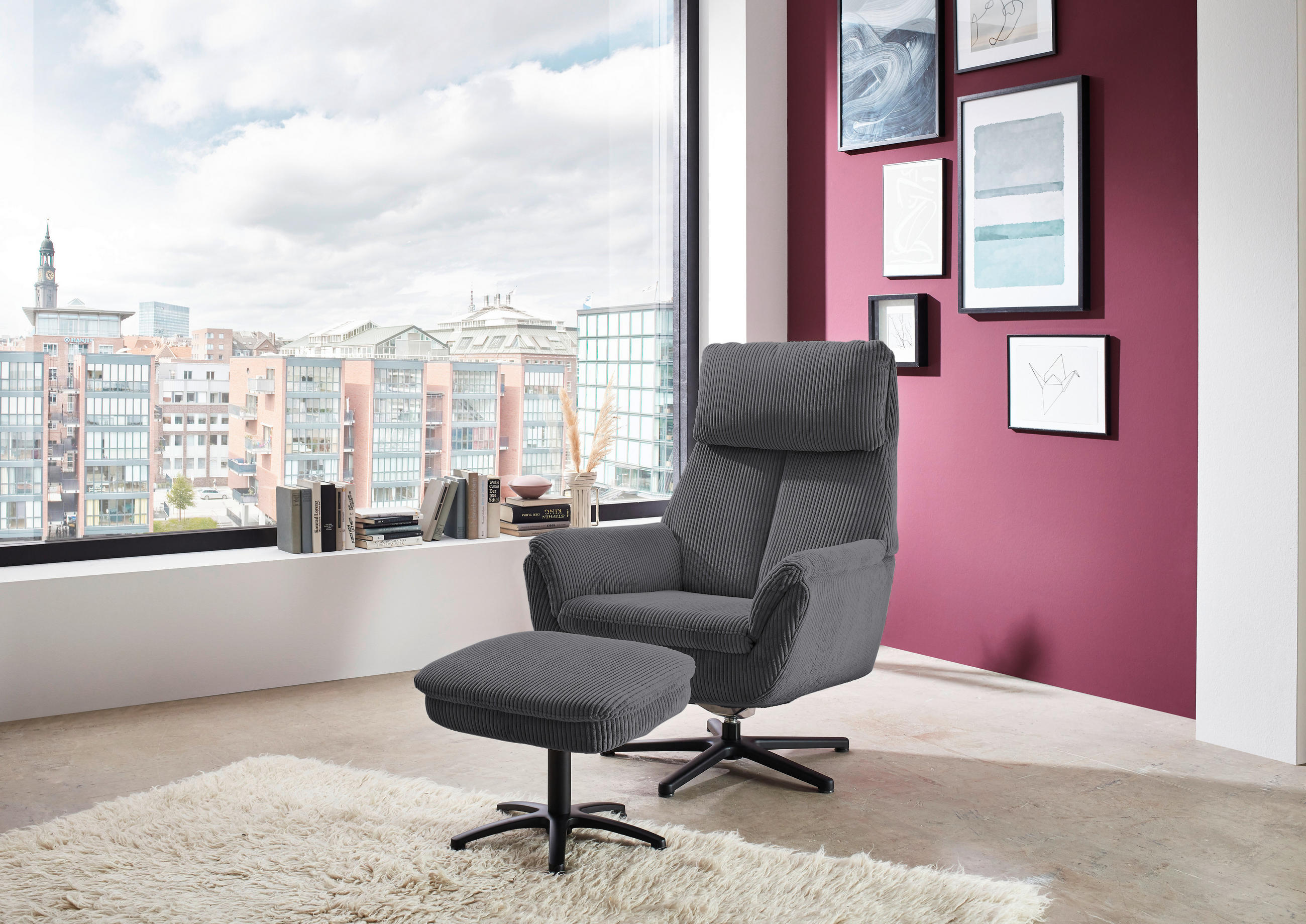 RELAXSESSEL Cord    - Anthrazit/Schwarz, Design, Textil/Metall (79/108/89cm)