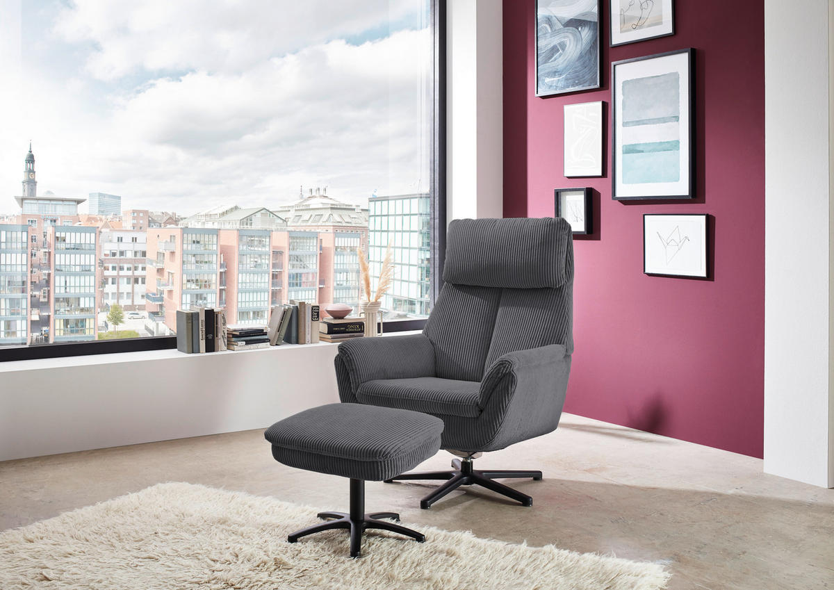 RELAXSESSEL Cord    - Anthrazit/Schwarz, Design, Textil/Metall (79/108/89cm)
