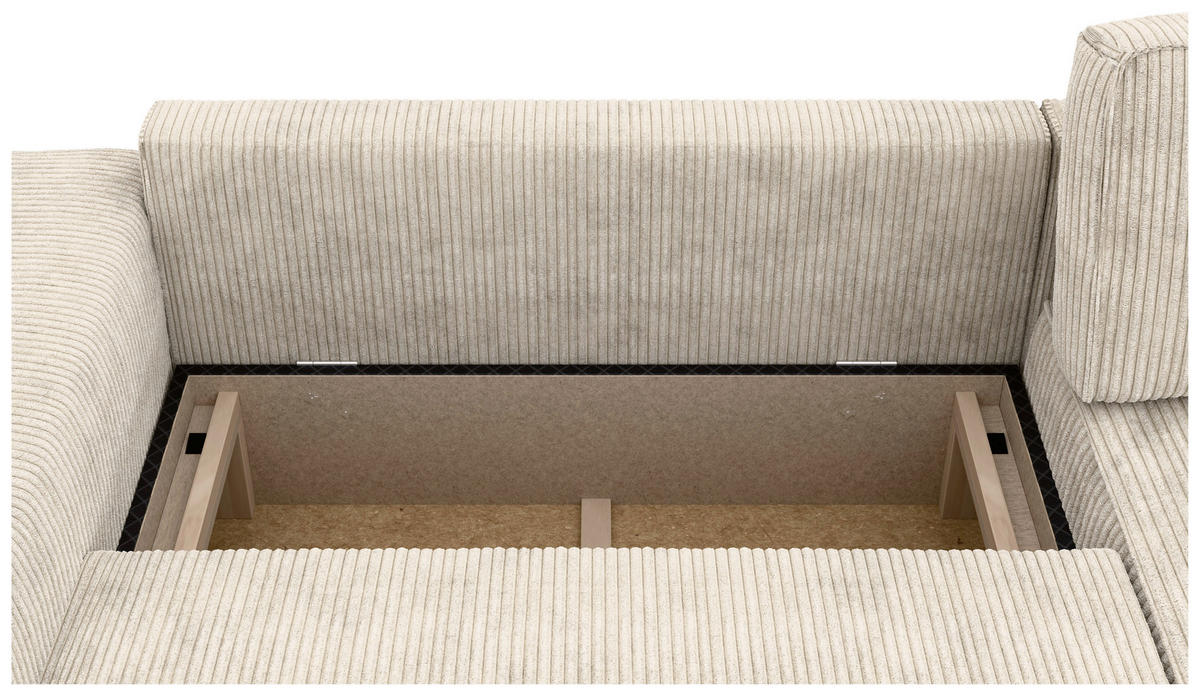 ECKSOFA in Cord Creme  - Creme/Schwarz, Modern, Kunststoff/Textil (265/164cm) - Trendmanufaktur