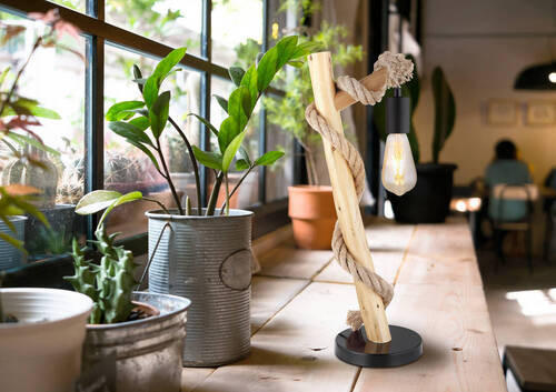 BORDSLAMPA Ulleu 19/16,5/53,5 cm   - brun/svart, Natur, metall/trä (19/16,5/53,5cm) - Globo