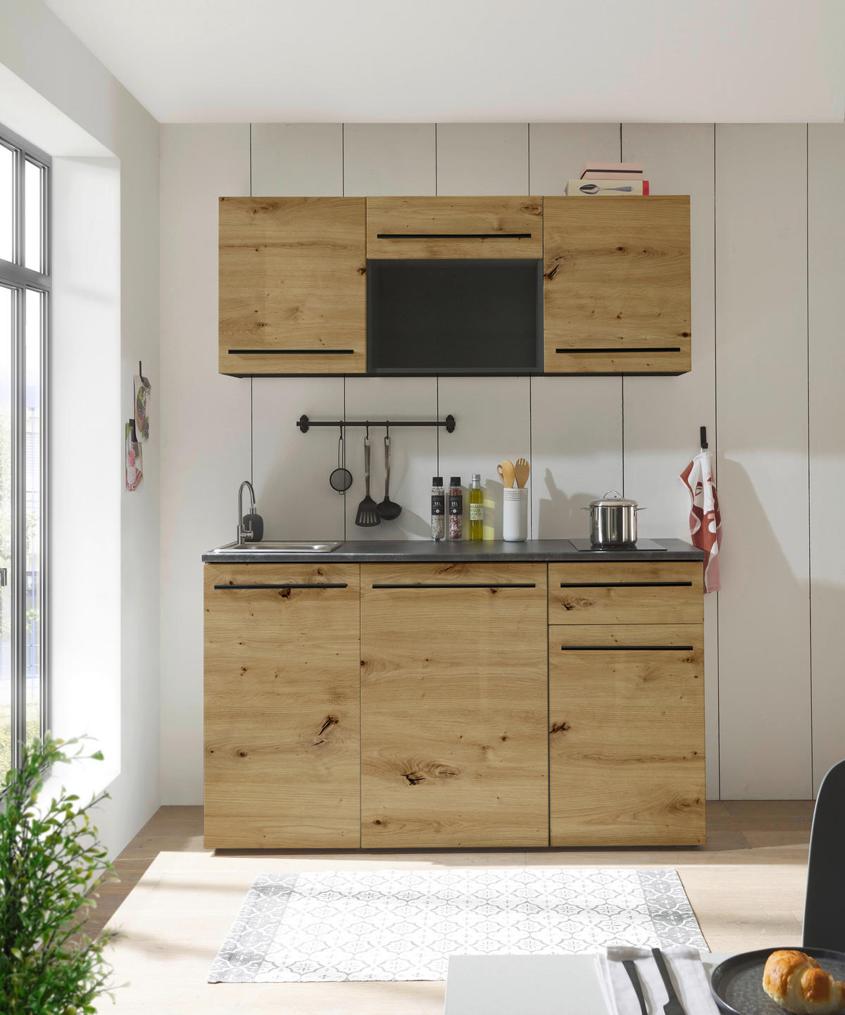KÜCHENLEERBLOCK 160 cm   in Braun, Eiche Artisan, Anthrazit  - Anthrazit/Schwarz, Trend, Holzwerkstoff/Kunststoff (160cm) - MID.YOU