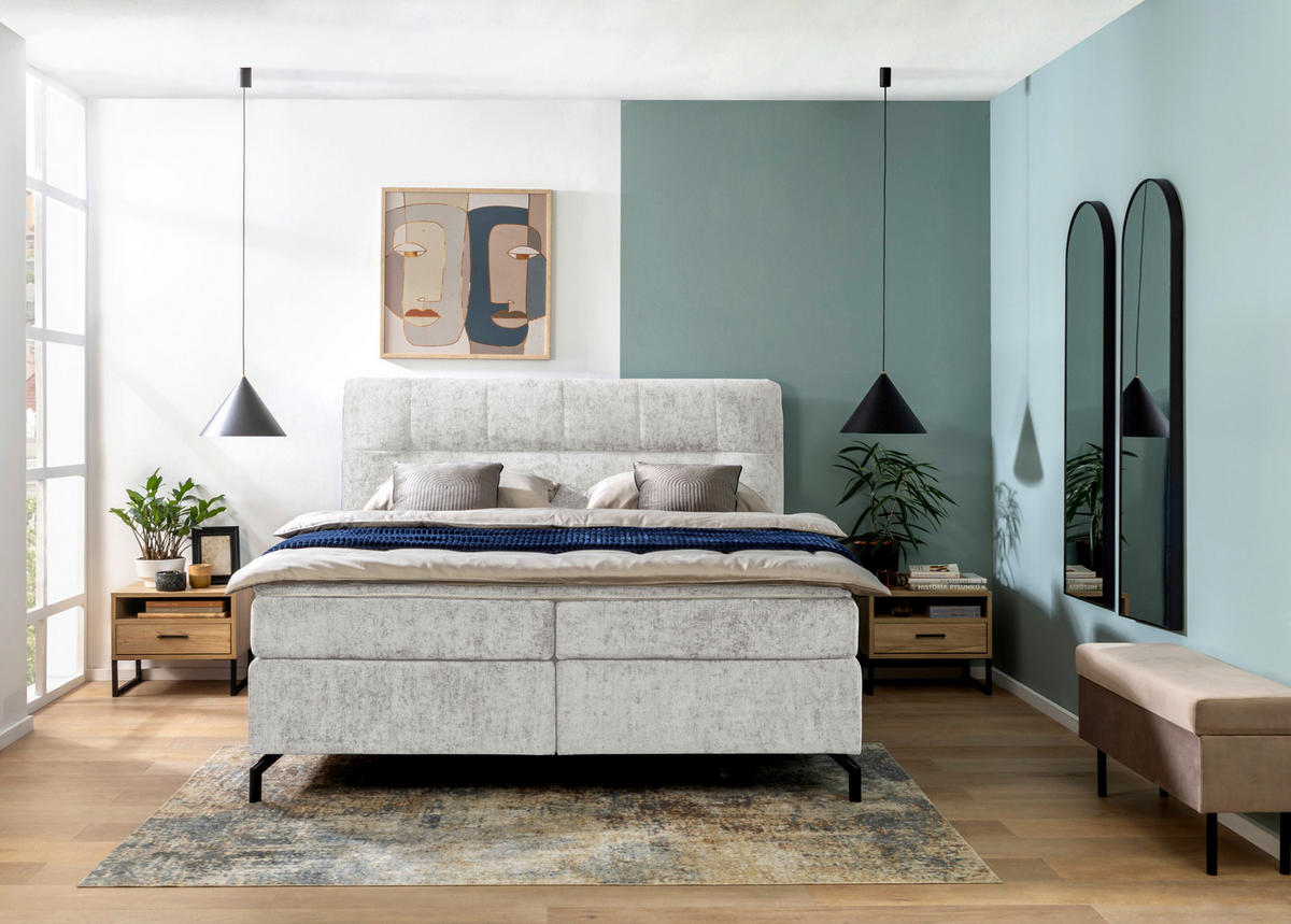 BOXSPRINGBETT 180/200 cm  in Hellgrau  - Hellgrau/Schwarz, Design, Textil/Metall (180/200cm) - Esposa