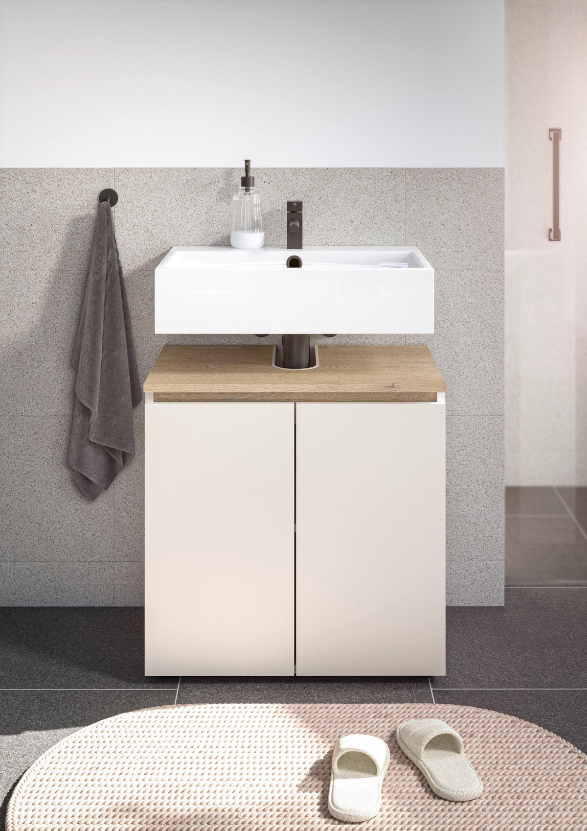 WASCHBECKENUNTERSCHRANK 60/60/38 cm  - Kaschmir/Eichefarben, Design, Holzwerkstoff/Kunststoff (60/60/38cm) - home24