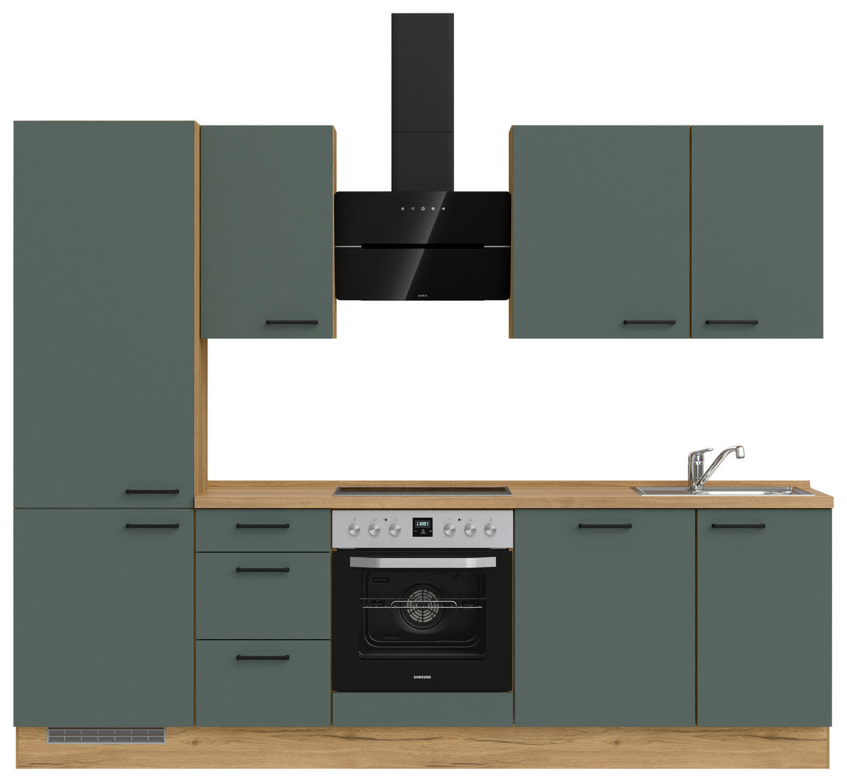 KÜCHENBLOCK 270 cm   in Eichefarben, Dunkelgrün  - Dunkelgrün/Eichefarben, MODERN, Holzwerkstoff/Metall (270cm) - Nobilia