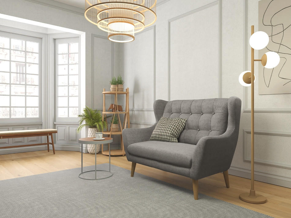 2-SITZER-SOFA in Webstoff Dunkelgrau - Eichefarben/Dunkelgrau, Konventionell, Holz/Textil (144/107/94cm) - Trendmanufaktur