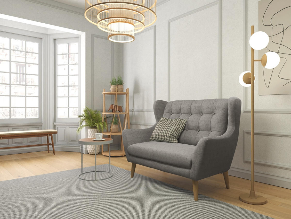 2-SITZER-SOFA in Webstoff Dunkelgrau  - Eichefarben/Dunkelgrau, Konventionell, Holz/Textil (144/107/94cm) - Trendmanufaktur