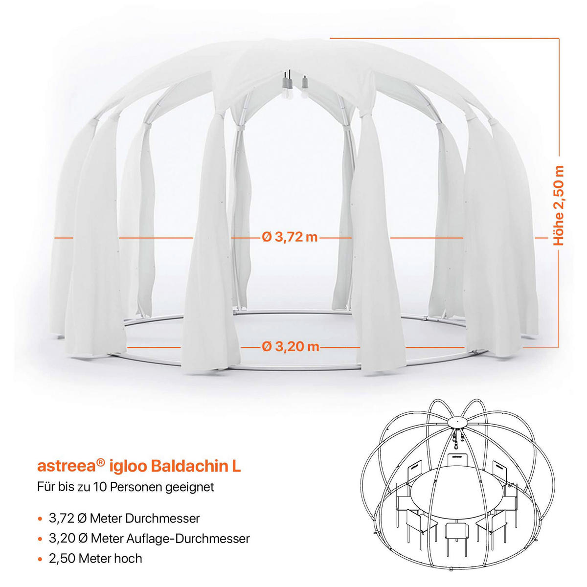 PAVILLON 372/250/372 cm Aluminium  - Silberfarben/Weiß, Basics, Textil/Metall (372/250/372cm)