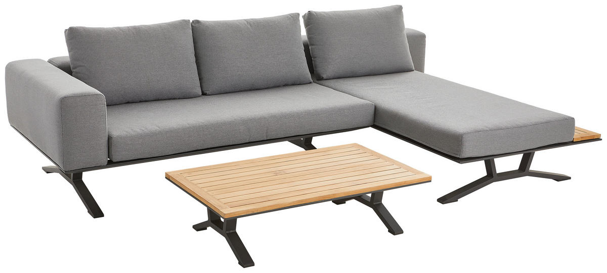 LOUNGEGARNITUR Teakholz massiv Aluminium  - Anthrazit/Naturfarben, Design, Holz/Textil (172/97/25cm) - Amatio