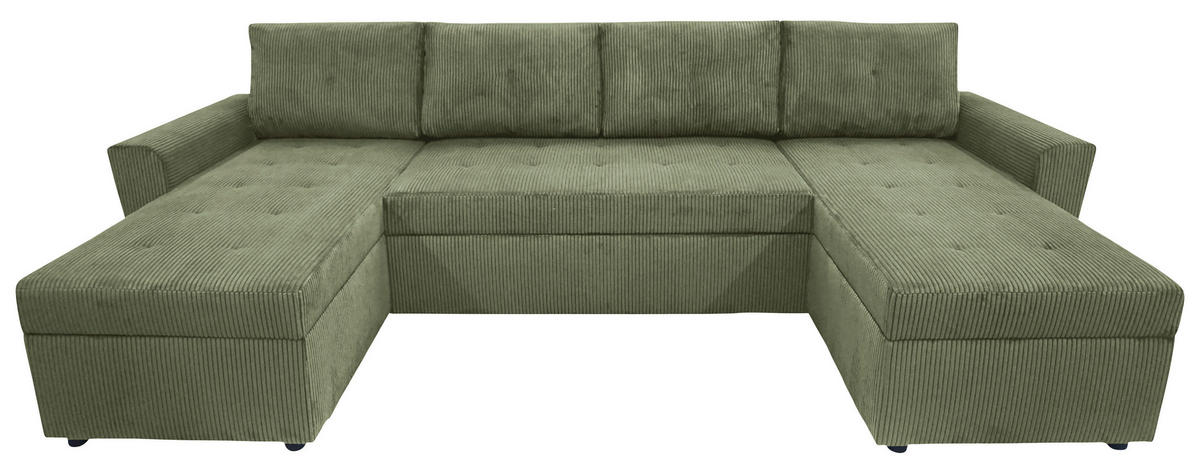 WOHNLANDSCHAFT TERMOLI Mintgrün Cord  - Schwarz/Mintgrün, Design, Kunststoff/Textil (155/296/155cm) - MID.YOU