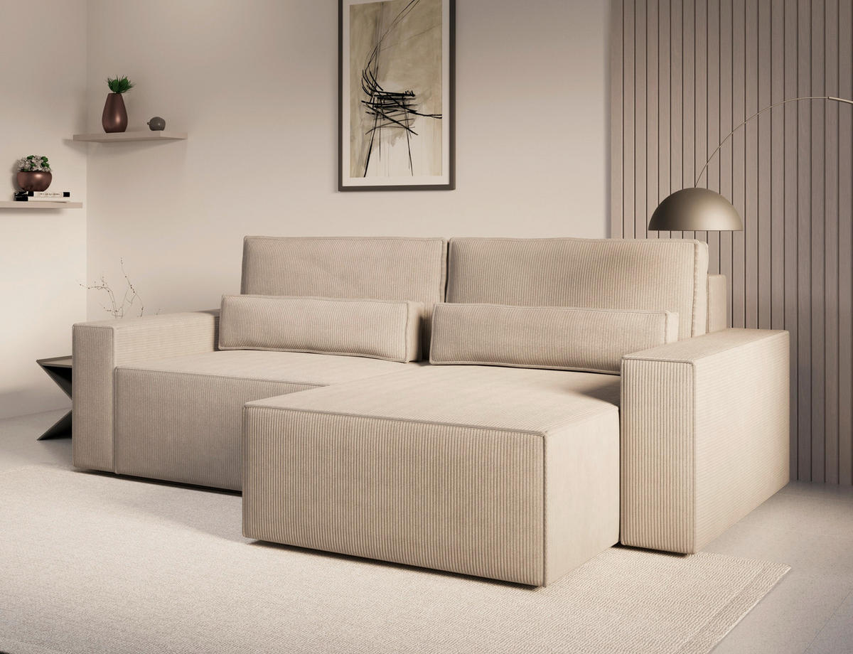 ECKSOFA BRAZIL MINI L Hellbraun Rückenkissen, Schlaffunktion, Stauraum  - Hellbraun/Schwarz, Design, Textil (248/162cm) - MID.YOU