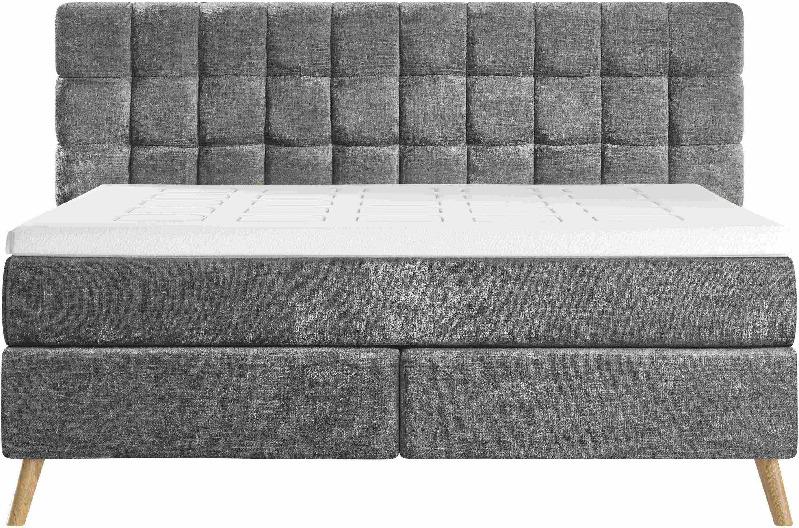 Thumbnail - Esposa Boxspringbett, Dunkelgrau, Textil, Eiche, massiv, H3 + H4, 7-Zonen, Höhe ca. 20 cm, 180x200 cm, Stoffauswahl, in ...