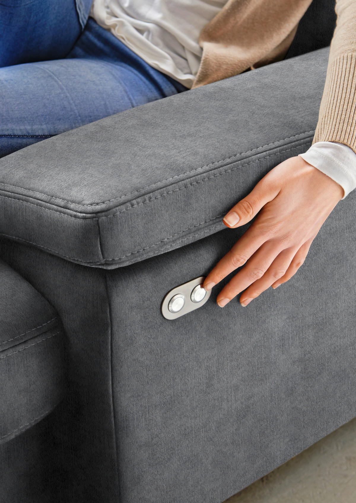 WOHNLANDSCHAFT in Velours Silberfarben  - Eichefarben/Silberfarben, Konventionell, Holz/Textil (167/316/235cm) - Beldomo System