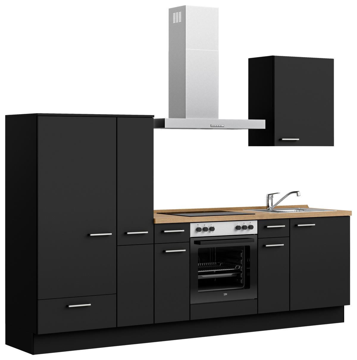 KÜCHENBLOCK 270 cm   in Schwarz, Eichefarben  - Edelstahlfarben/Eichefarben, MODERN, Holzwerkstoff/Metall (270cm) - Nobilia