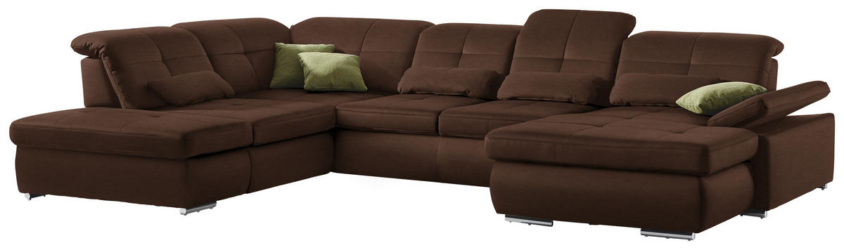 WOHNLANDSCHAFT in Mikrofaser Braun  - Chromfarben/Braun, Design, Textil (260/371/195cm) - Beldomo Style
