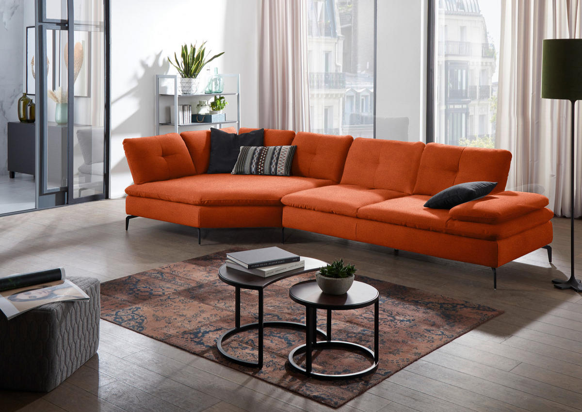 ECKSOFA in Flachgewebe Terracotta  157/344 cm  - Terracotta/Schwarz, Design, Textil/Metall (157/344cm) - Chilliano