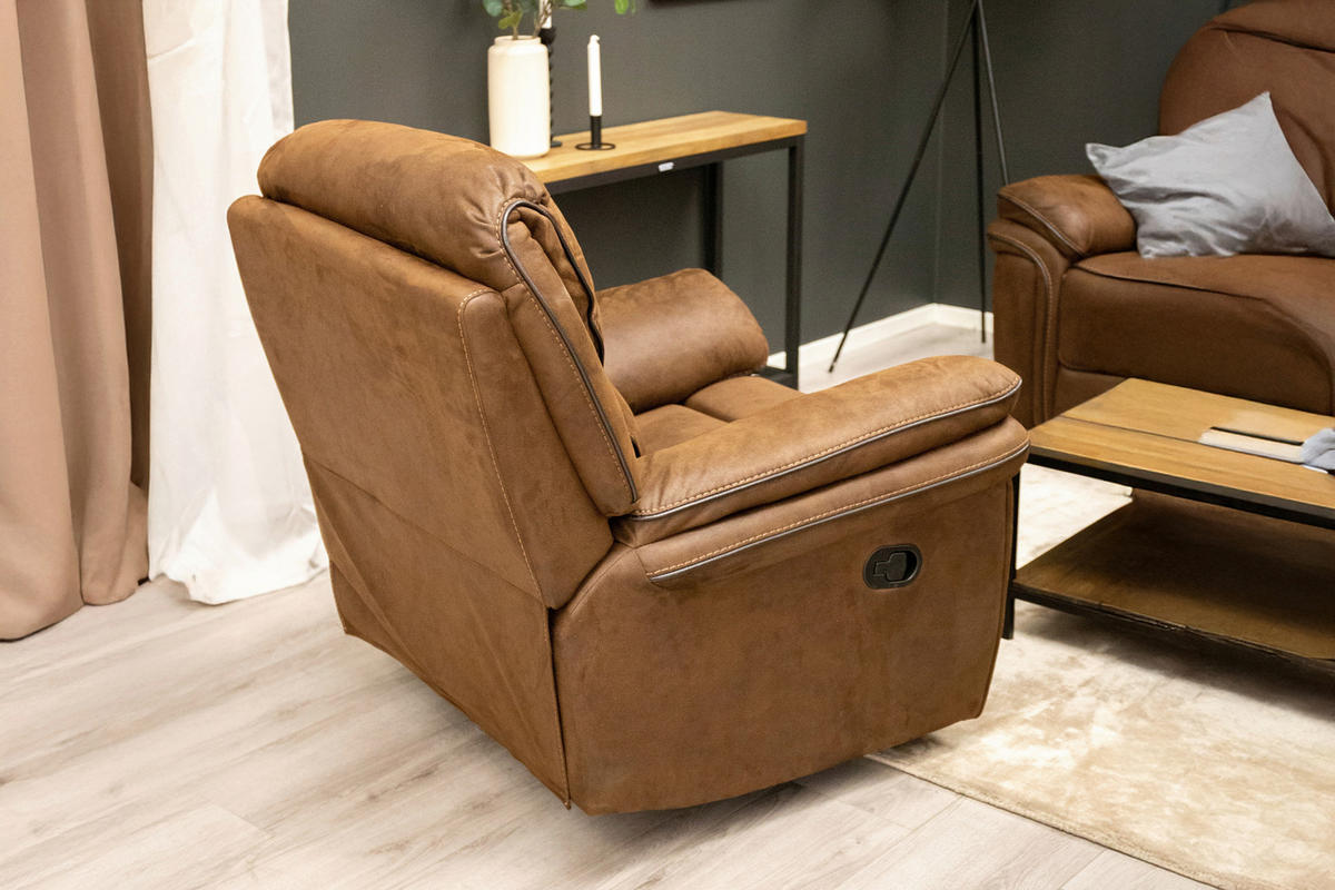 RECLINERFÅTÖLJ i läderimitation (vegan) brun  - brun, Design, metall/textil (98.5/96/99cm) - Livetastic
