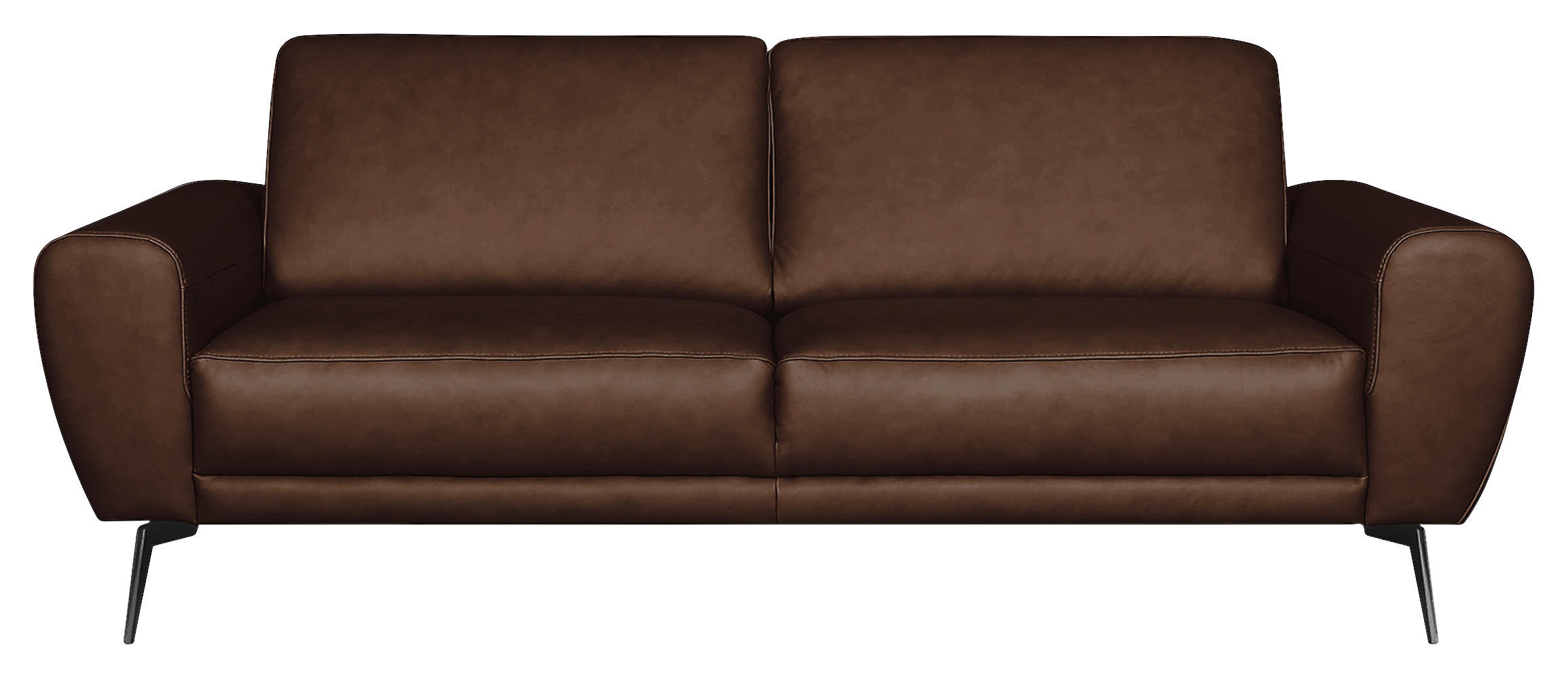3-SITZER-SOFA in Echtleder Dunkelbraun  - Dunkelbraun/Schwarz, Design, Leder/Metall (207/85/92cm) - Livetastic