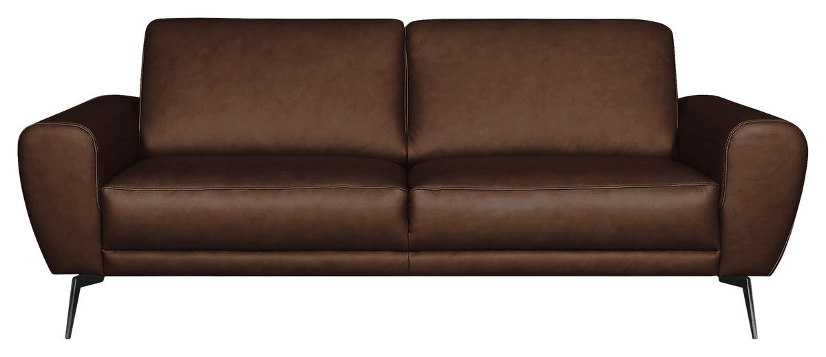 3-SITZER-SOFA Echtleder Dunkelbraun  - Dunkelbraun/Schwarz, Design, Leder/Metall (207/85/92cm) - Livetastic