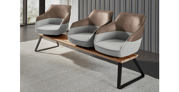 SITZBANK 210/87/67 cm in Grau, Weiß, Beige - Beige/Schwarz, Design, Leder/Holz (210/87/67cm) - Ambiente