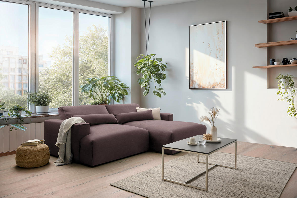 ECKSOFA Felicia in Struktur Mauve  267/187 cm  - Mauve/Schwarz, Design, Kunststoff/Textil (267/187cm) - Stylife