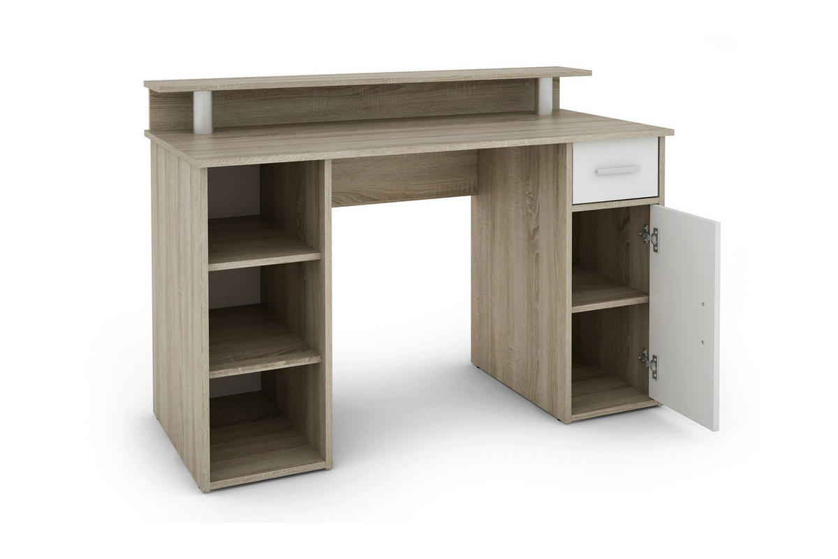 SCHREIBTISCH 120/55/88 cm  in Weiß, Sonoma Eiche  - Silberfarben/Weiß, LIFESTYLE, Holzwerkstoff/Kunststoff (120/55/88cm) - MID.YOU
