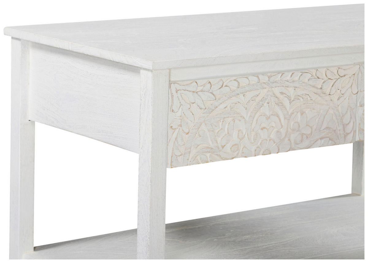 SERVIERWAGEN Akazie vollmassiv Weiß  - Weiß, Natur, Holz/Kunststoff (100/90/48cm) - Livetastic