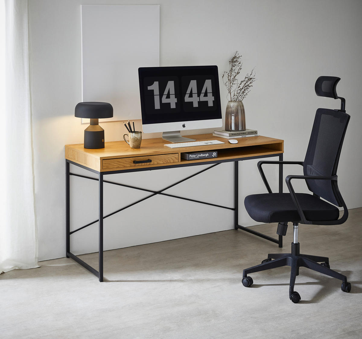 SCHREIBTISCH 140/58/76 cm  in Wildeiche  - Wildeiche/Schwarz, MODERN, Holzwerkstoff/Metall (140/58/76cm) - Carryhome