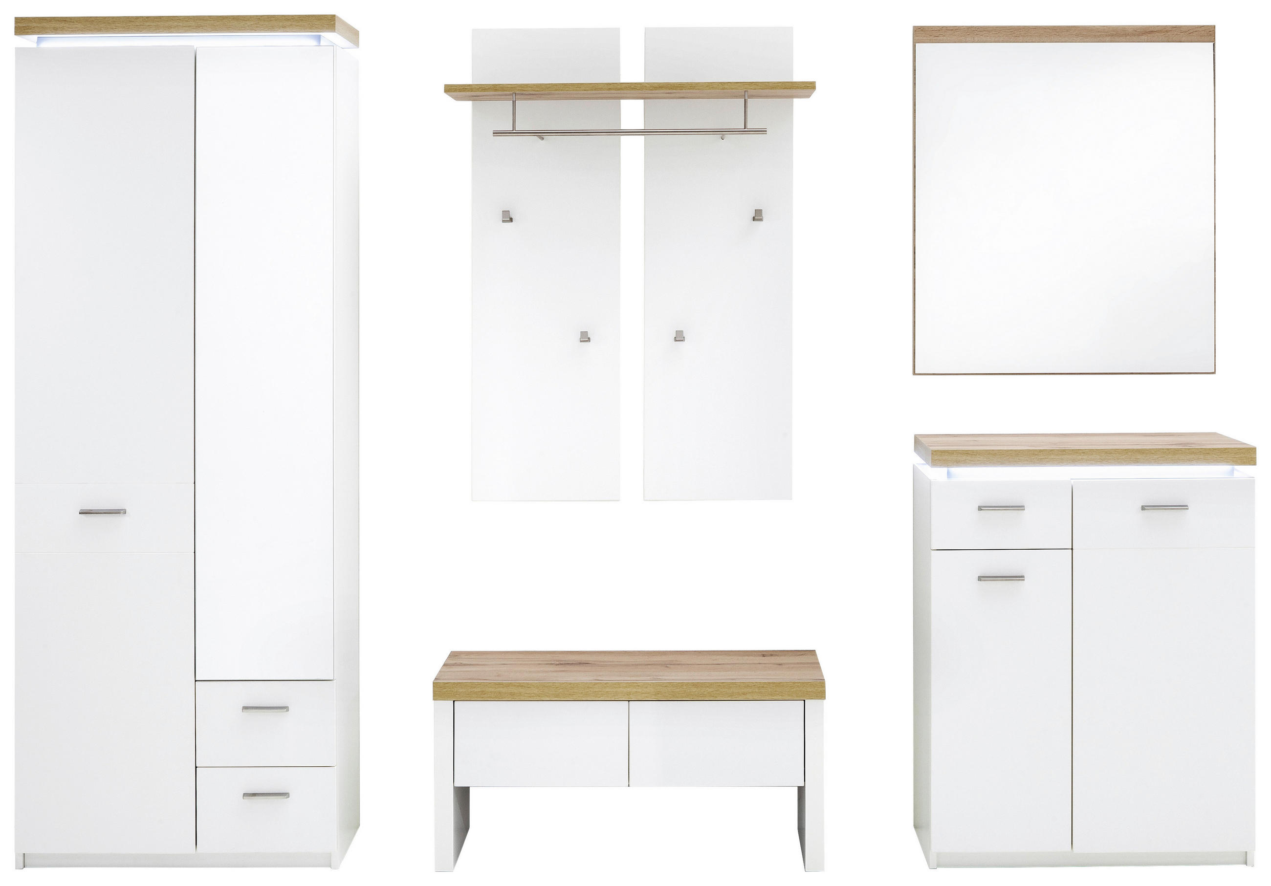 GARDEROBE 5-teilig  in 261/201/38 cm  - Eichefarben/Weiß, Natur, Glas/Holzwerkstoff (261/201/38cm)