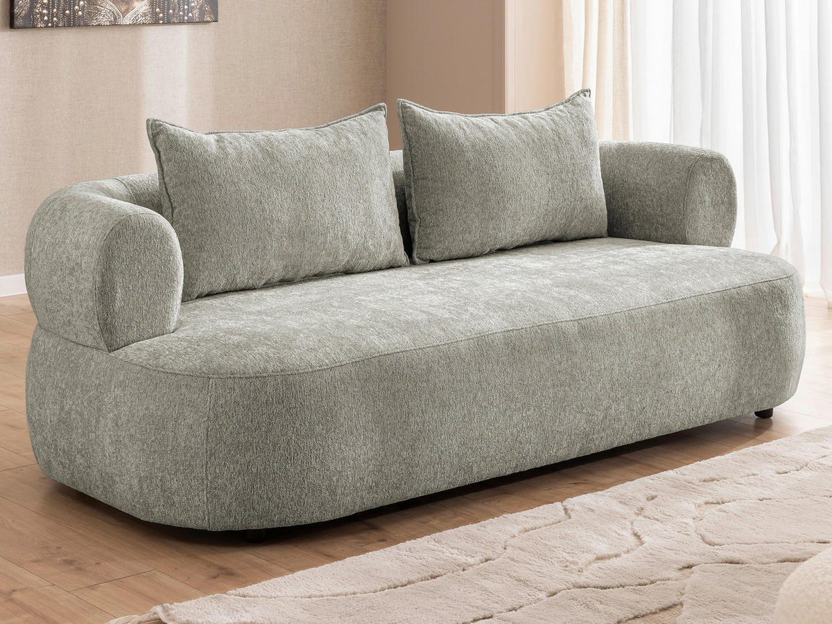 3-SITZER-SOFA Chenille Hellgrau  - Hellgrau/Schwarz, Design, Kunststoff/Textil (200/76/96cm) - Livetastic