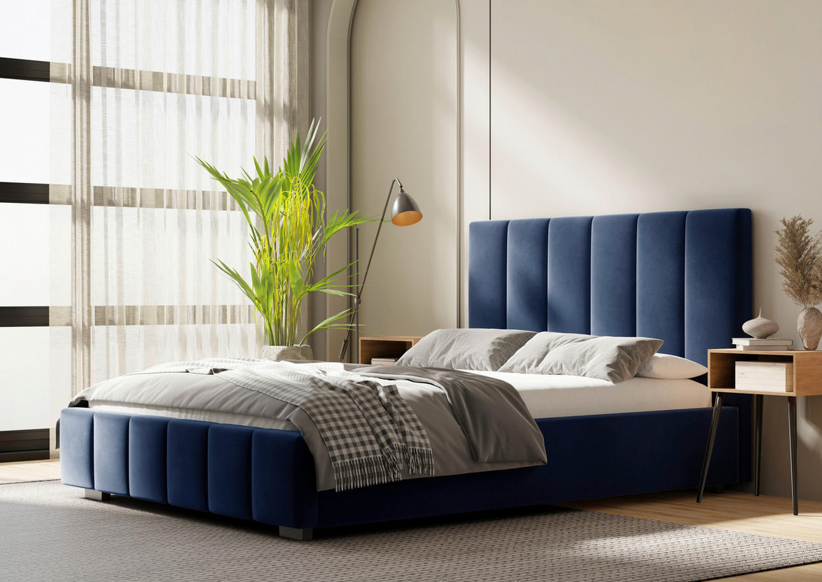 POLSTERBETT Lattenrost, Bettkasten 140/200 cm  in Blau  - Blau/Schwarz, Design, Holz/Kunststoff (140/200cm) - Boxxx