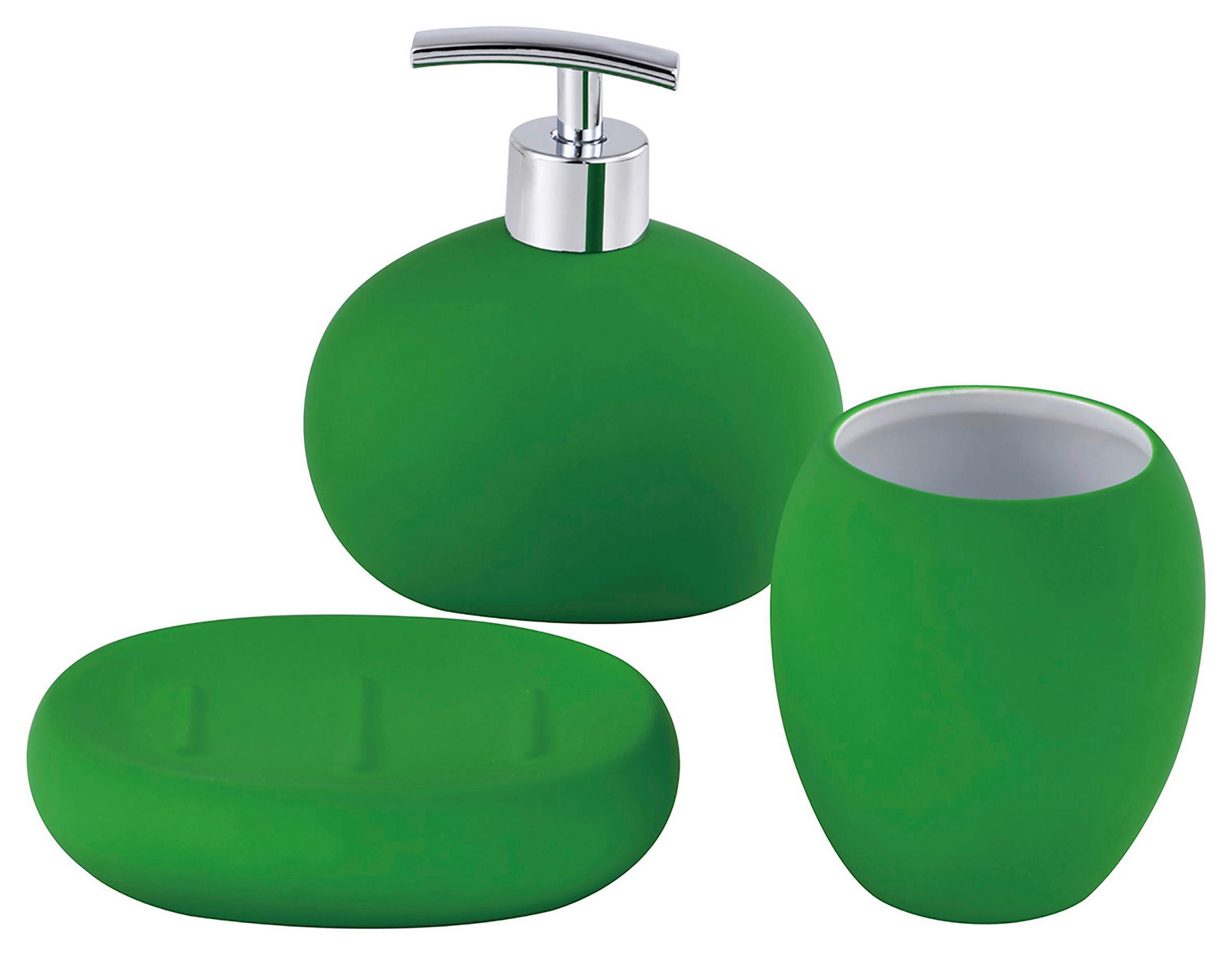 BAD-ACCESSOIRE-SET Stein  - Silberfarben/Grün, Basics, Stein (14.5/22.1/11cm) - Benetton