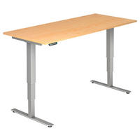 SCHREIBTISCH 180/80/63,5-128,5 cm Silberfarben, Ahornfarben höhenverstellbar elektrisch höhenverstellbar  - Silberfarben/Ahornfarben, KONVENTIONELL, Holzwerkstoff/Metall (180/80/63,5-128,5cm) - Venda