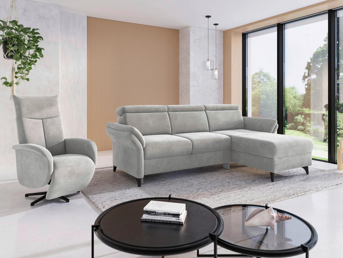 ECKSOFA GLENDALE E Silberfarben Flachgewebe  - Silberfarben/Schwarz, KONVENTIONELL, Textil/Metall (253/166cm) - Sit & More