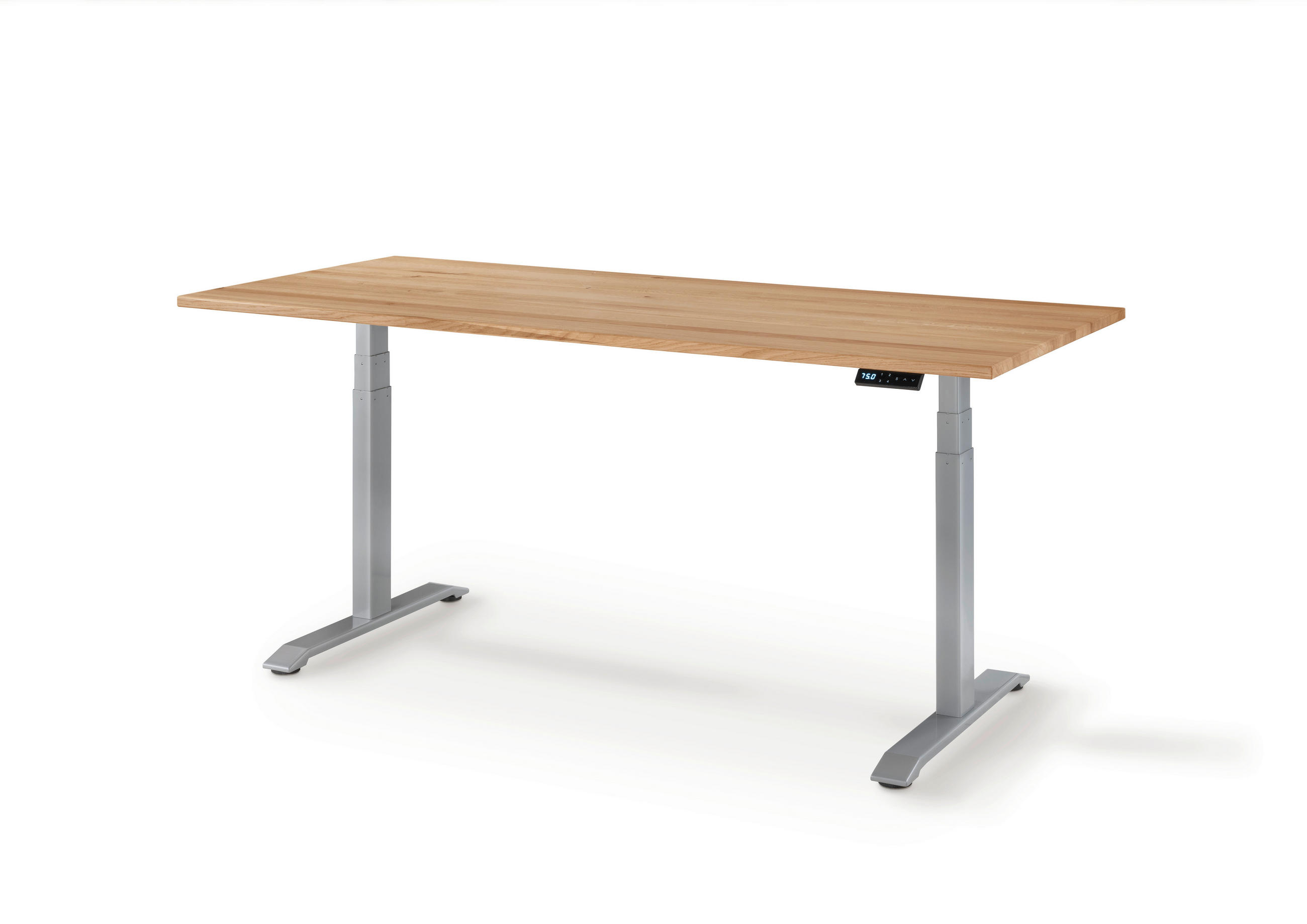 SCHREIBTISCH 140/80/64-130 cm  in Silberfarben, Eichefarben  - Eichefarben/Silberfarben, KONVENTIONELL, Holz/Metall (140/80/64-130cm) - Linea Natura