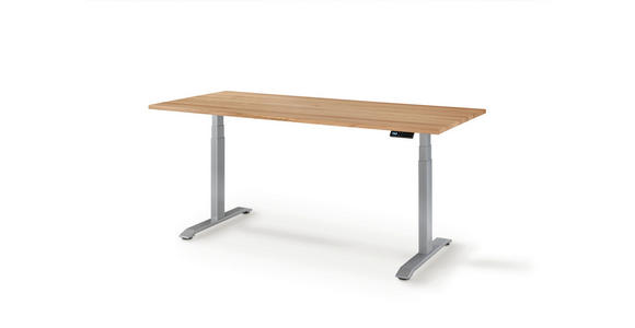 SCHREIBTISCH 180/80/64-130 cm  in Silberfarben, Eichefarben  - Eichefarben/Silberfarben, KONVENTIONELL, Holz/Metall (180/80/64-130cm) - Linea Natura